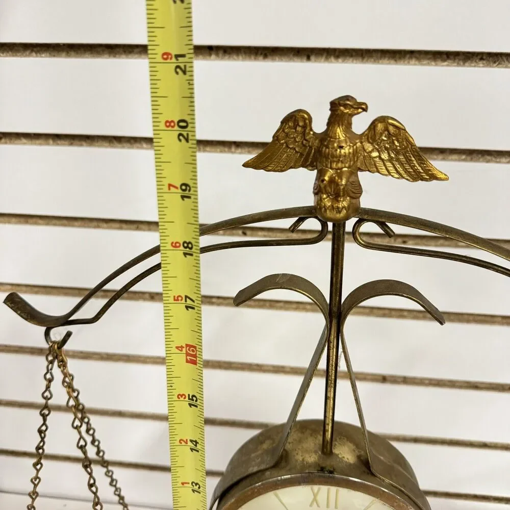 Vintage United Metal Goods Mfg. Scale Of Justice Electric Table Top Clock No 207